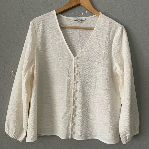 Madewell Cream V-Neck Blouse - Picture 5 of 10